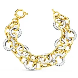 Pulsera oro bicolor 18k mujer 20.5 cm. eslabones combinados detalles