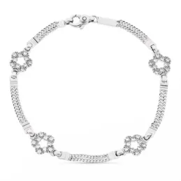 Pulsera oro blanco 18k mujer 19.5 cm. eslabones doble cadena combados