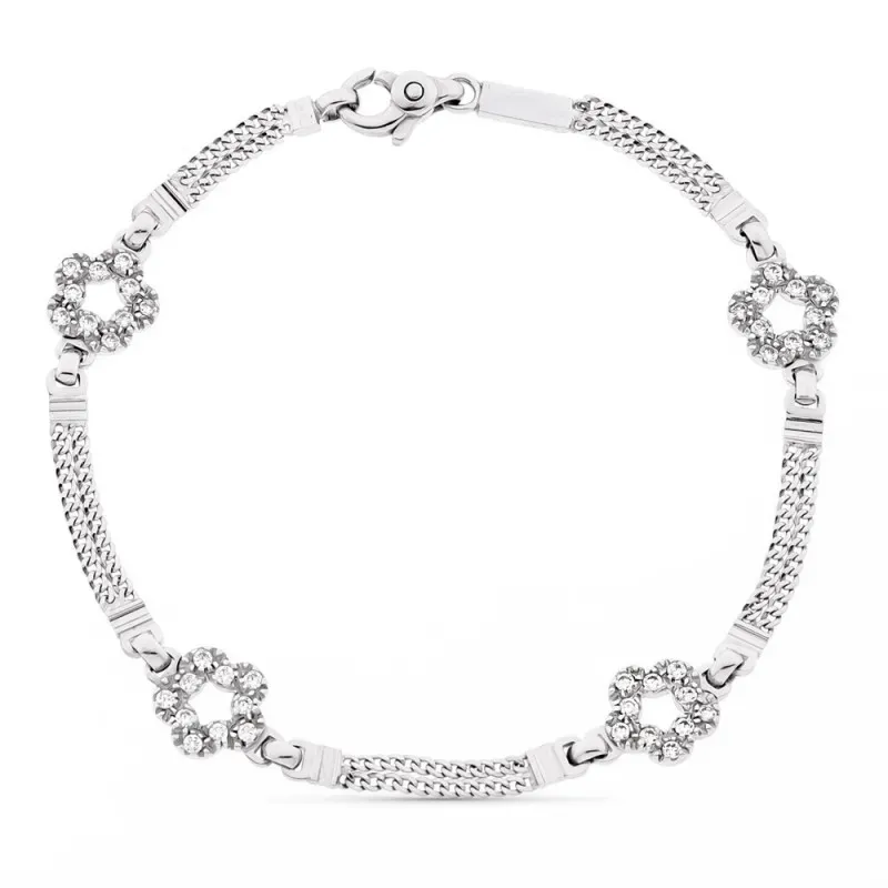 Pulsera oro blanco 18k mujer 19.5 cm. eslabones doble cadena combados