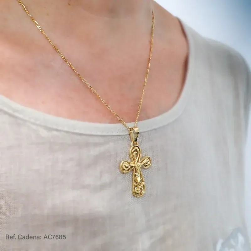 Cruz crucifijo calado oro 18k calado 37 mm. labrado
