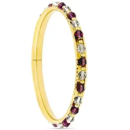 Brazalete pulsera oro 18k mujer maciza piedras combinadas blancas roj