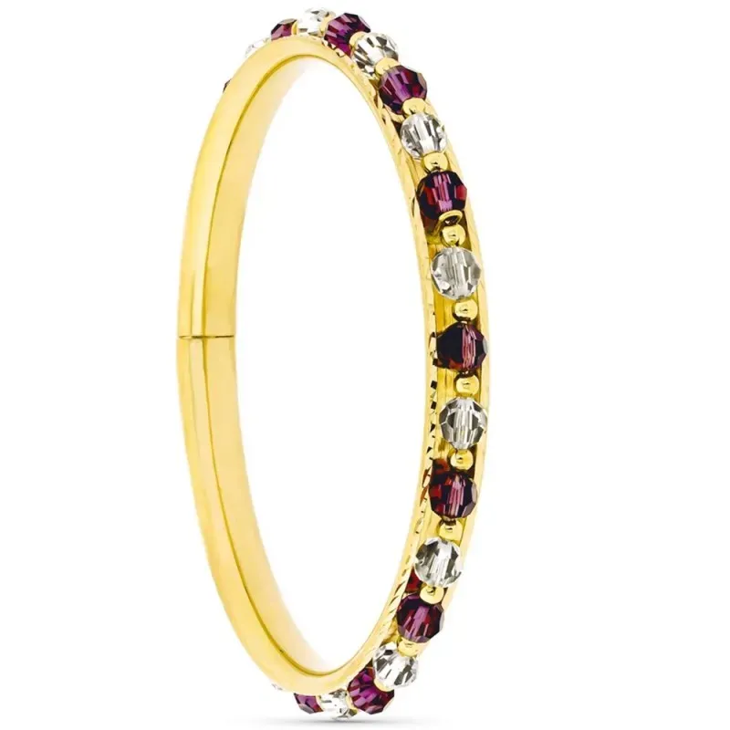 Brazalete pulsera oro 18k mujer maciza piedras combinadas blancas roj