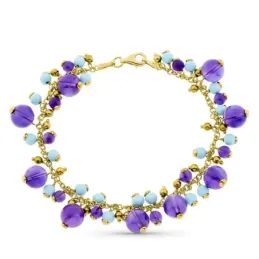Pulsera oro 18k mujer entrepiezas piedras combinadas turquesas amatis