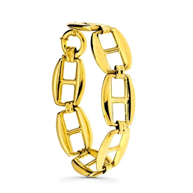 Pulsera oro 18k mujer eslabones barco grandes hueca