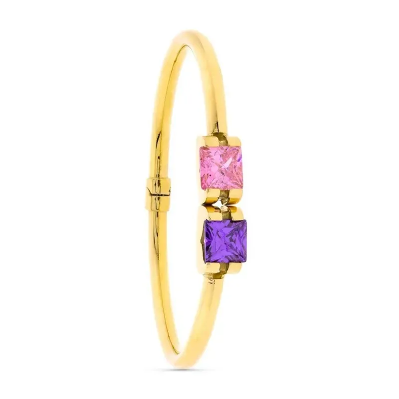 Brazalete pulsera oro 18k mujer rígida piedras color combinadas centr