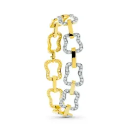 Pulsera oro bicolor 18k mujer eslabones formas variada circonitas com