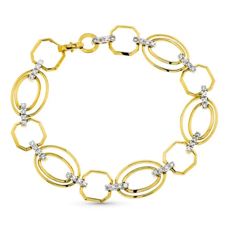 Pulsera oro bicolor 18k mujer 19.5 cm. eslabones ovalados combinados