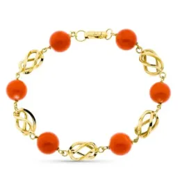 Pulsera oro 18k mujer 19 cm. jaulas combinadas coral fino japonés 9 m