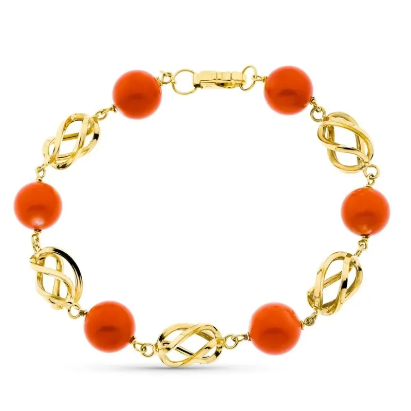 Pulsera oro 18k mujer 19 cm. jaulas combinadas coral fino japonés 9 m