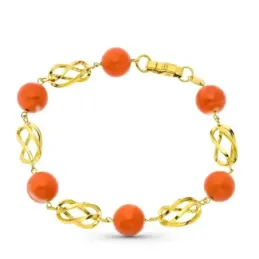 Pulsera oro 18k mujer 20 cm. coral fino japonés 10.5 mm. combinado ja