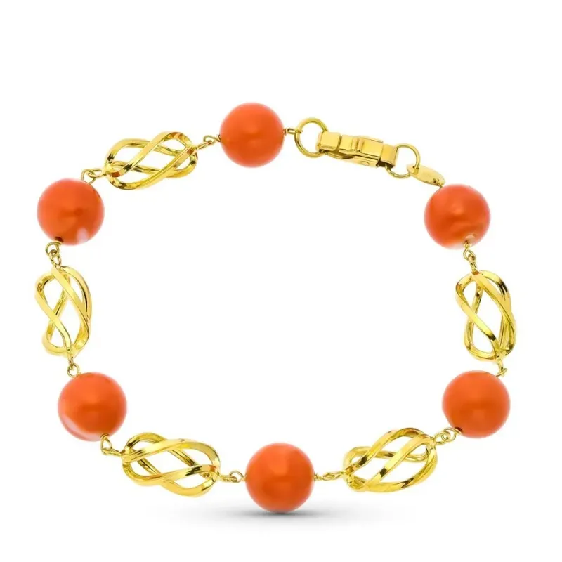 Pulsera oro 18k mujer 20 cm. coral fino japonés 10.5 mm. combinado ja