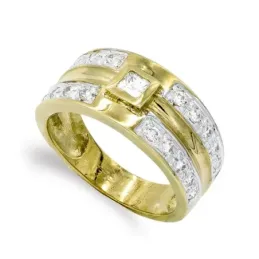 Sortija oro 18k mujer circonitas barras laterales centro combinada li