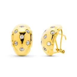Pendientes oro 18k mujer lisos circonitas combinadas omega