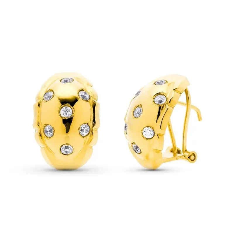 Pendientes oro 18k mujer lisos circonitas combinadas omega