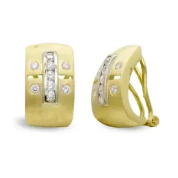 Pendientes oro bicolor 18k mujer circonitas centro vertical combinado