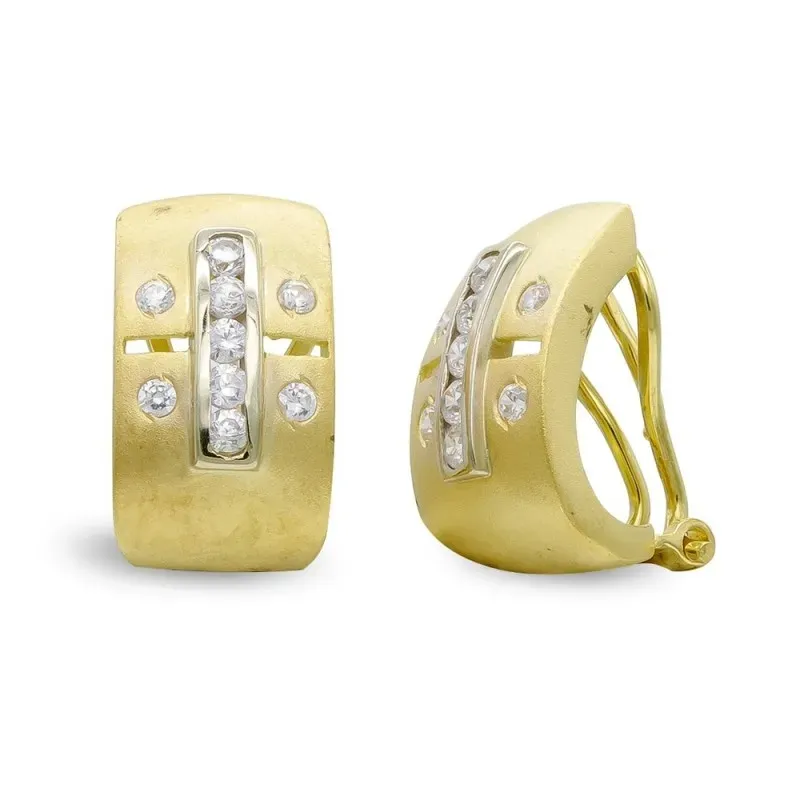 Pendientes oro bicolor 18k mujer circonitas centro vertical combinado
