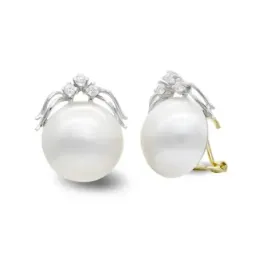 Pendientes oro bicolor 18k mujer perla japonesa 14 mm. combinada tres