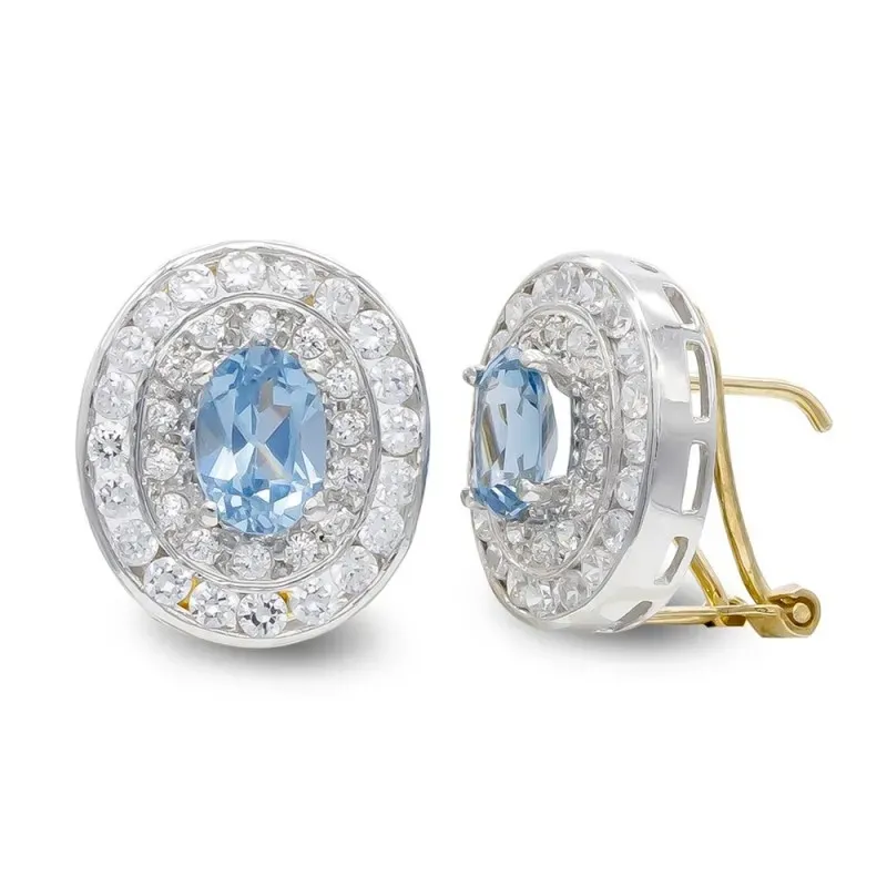 Pendientes oro bicolor 18k mujer redondos aguamarina centro combinada
