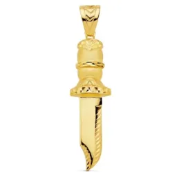 Colgante oro 18k hombre 52 mm. puñal tallado detalles realistas trase
