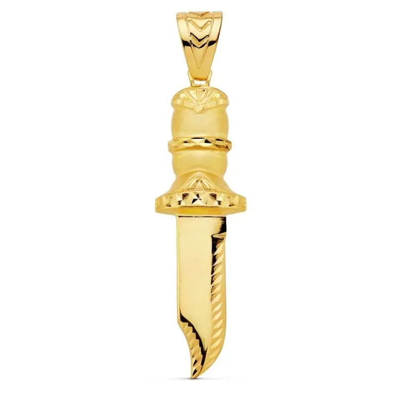 Colgante oro 18k hombre 52 mm. puñal tallado detalles realistas trase