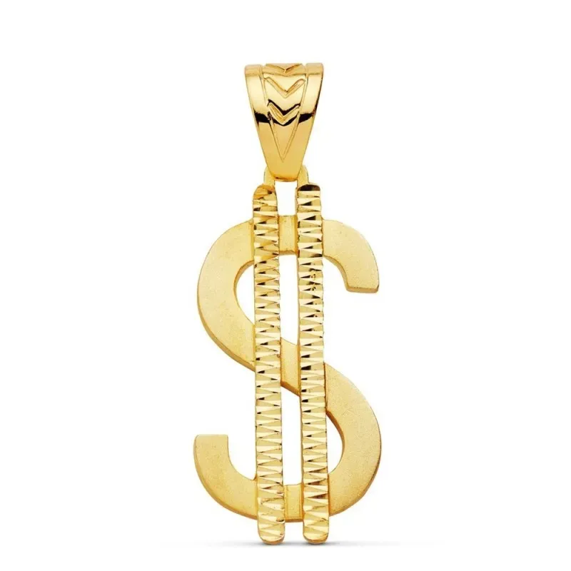 Colgante oro 18k hombre 41 mm. símbolo dólar detalles tallados