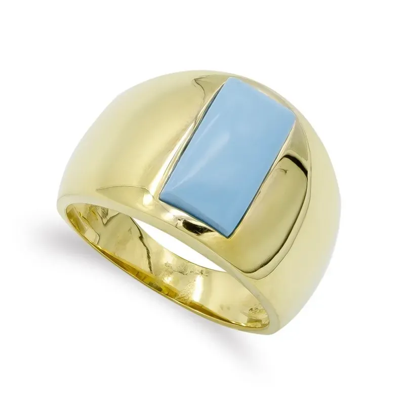 Sortija oro 18k mujer turquesa fina rectangular centro lisa