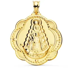 Virgen del Rocío medalla oro 18k unisex 40 mm. Colgante forma pandere
