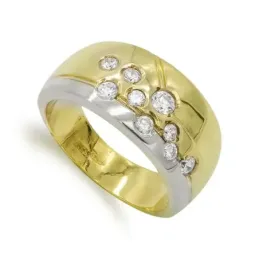 Sortija oro bicolor 18k mujer ancha circonitas tamaños combinados