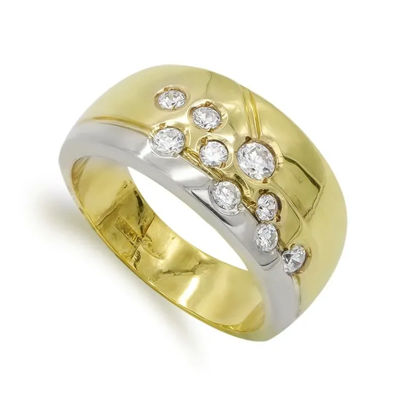Sortija oro bicolor 18k mujer ancha circonitas tamaños combinados