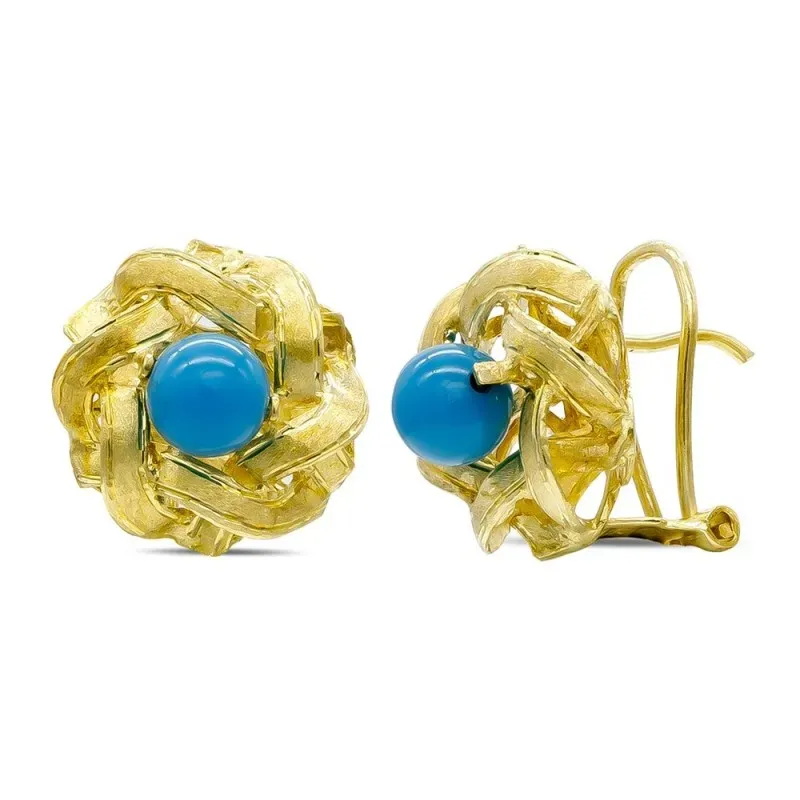 Pendientes oro 18k mujer ramas entrelazadas turquesa centro omega