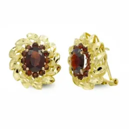 Pendientes oro 18k mujer piedra ovalada color granate centro combinad