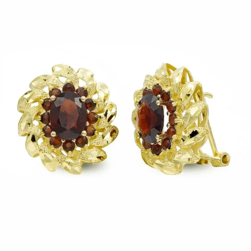 Pendientes oro 18k mujer piedra ovalada color granate centro combinad