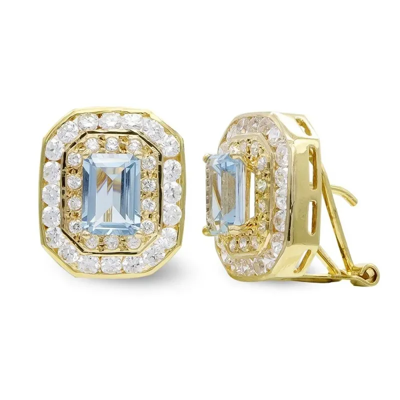 Pendientes oro 18k mujer rectangulares cuajo circonitas omega