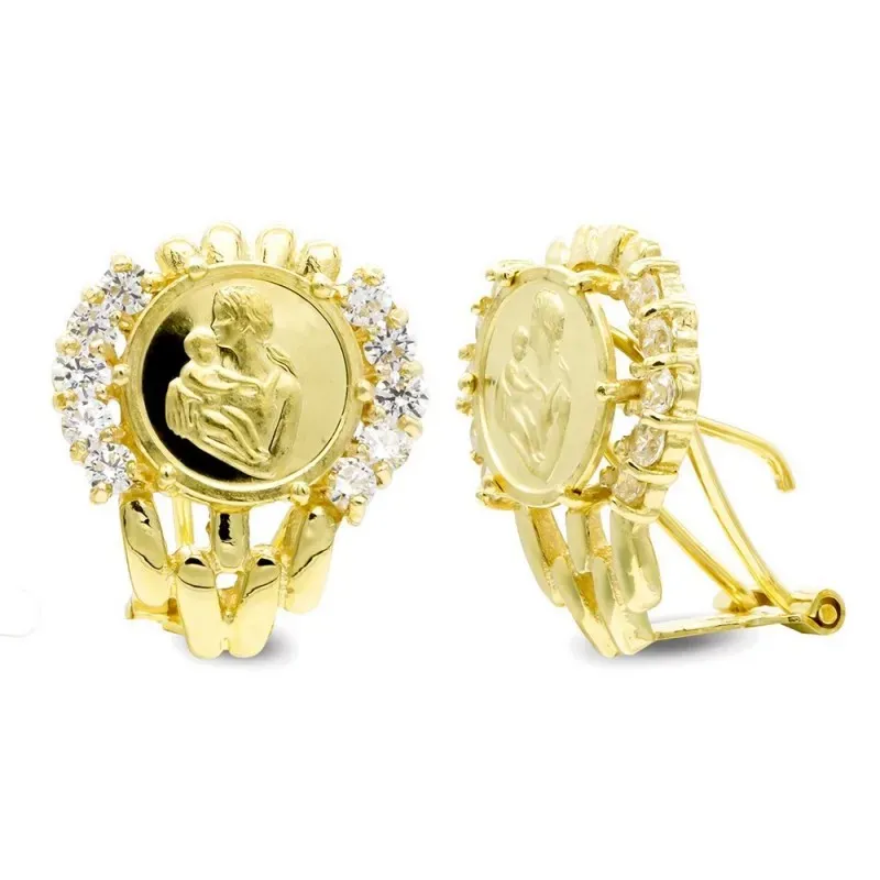 Pendientes oro 18k mujer 18 mm. redondos madre centro combinado circo