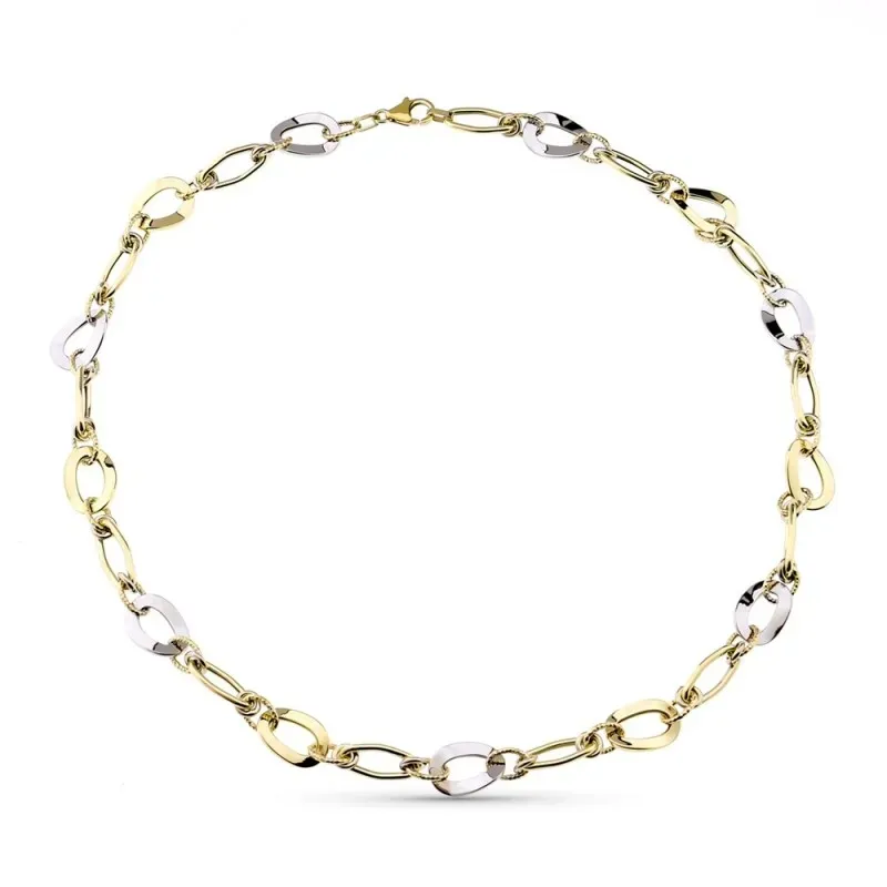 Gargantilla oro bicolor 9k mujer 45 cm. eslabones enlazados combinado