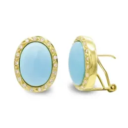 Pendientes oro 18k mujer 14 mm. ovalados turquesa fina omega