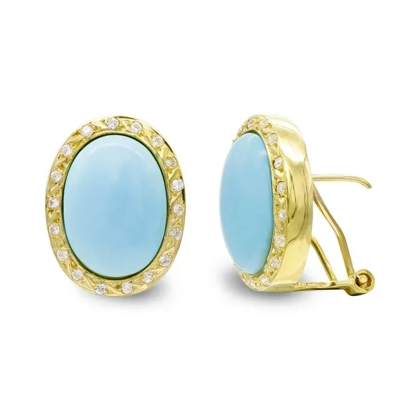 Pendientes oro 18k mujer 14 mm. ovalados turquesa fina omega