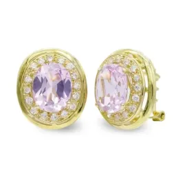 Pendientes oro 18k mujer 10 mm. redondos piedra color rosa combinados