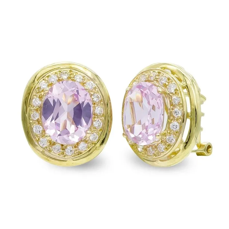 Pendientes oro 18k mujer 10 mm. redondos piedra color rosa combinados