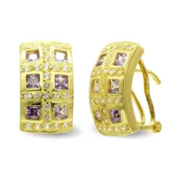 Pendientes oro 18k mujer circonitas cuadradas color combinadas omega