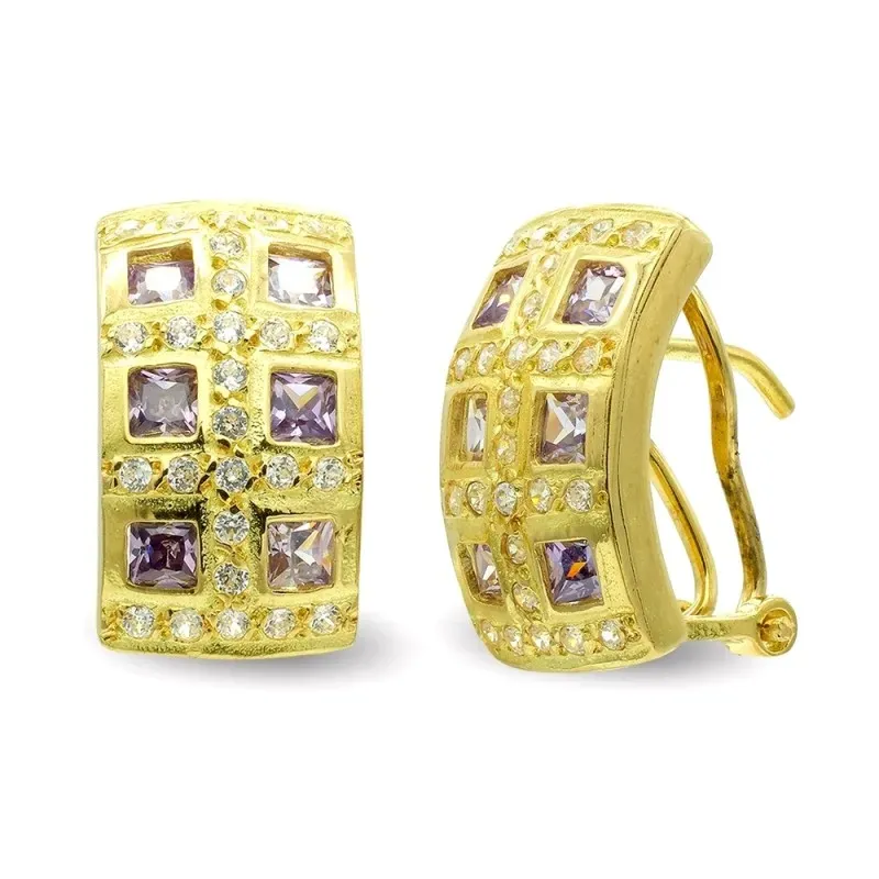 Pendientes oro 18k mujer circonitas cuadradas color combinadas omega