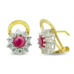 Pendientes oro bicolor mujer rubí centro 5 mm. combinado circonitas o