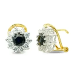 Pendientes oro bicolor muejr zafiro centro 5 mm. combinado circonitas