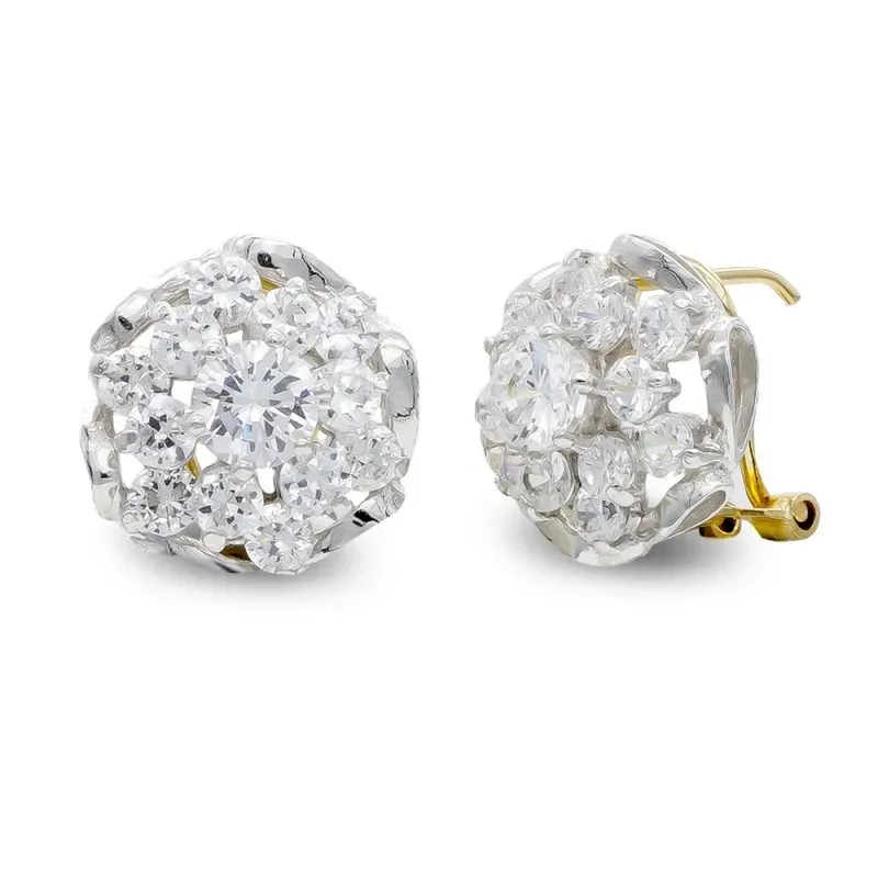 Pendientes oro bicolor 18k mujer 13 mm. cuajo circonitas omega