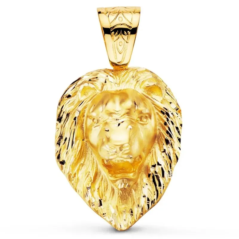 Colgante oro 18k hombre 66 mm. cabeza león grande tallado realista tr