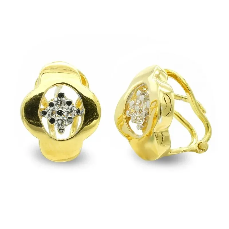 Pendientes oro bicolor 18k mujer forma flor detalles centro omega