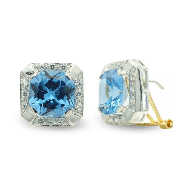 Pendientes oro bicolor 18k mujer cuadrados circonitas color combinada