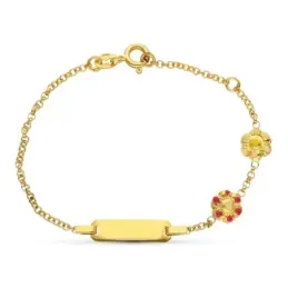 Esclava oro 18k niña 15.5 cm. cadena rolo flores combinadas reasa