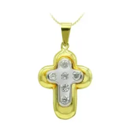 Cruz colgante oro bicolor 18k mujer 22 mm. circonitas combinada lisa