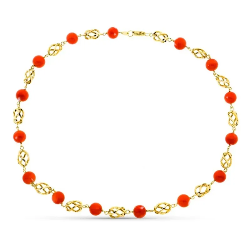 Gargantilla oro 18k mujer 50 cm. jaulas combinadas coral fino japonés